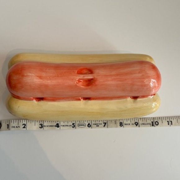 Vintage  Ceramic Hot Dog Shaped Condiment Dish Container 3 Compartments - Picture 5 of 7